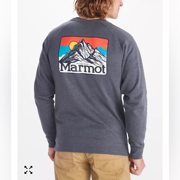 Marmot Mountain Peaks Graphic Crewneck Sweatshirt Gray Medium Mens Hiking Comfy - Picture 1 of 10